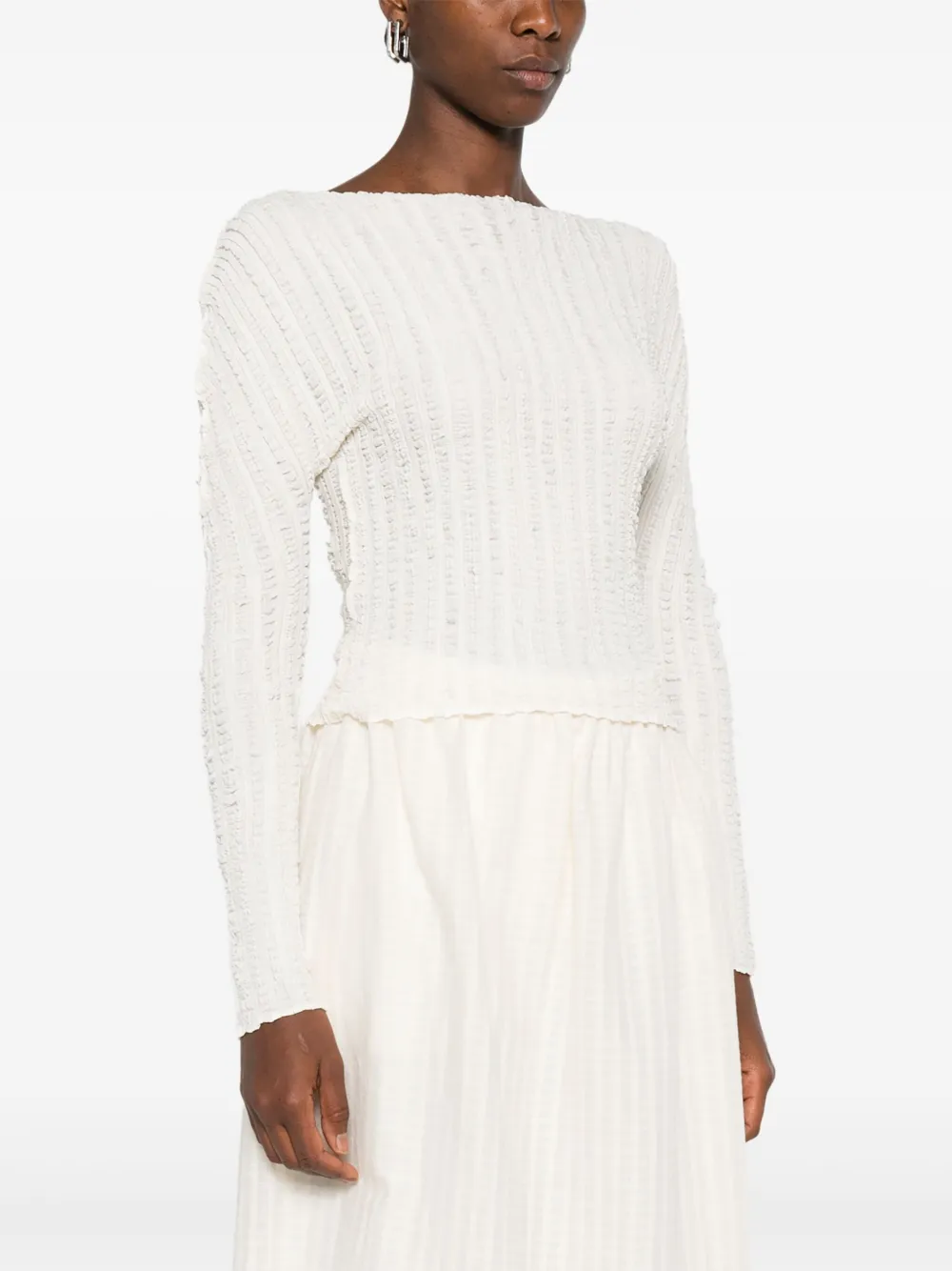 Issey Miyake ribbed long-sleeve top Beige