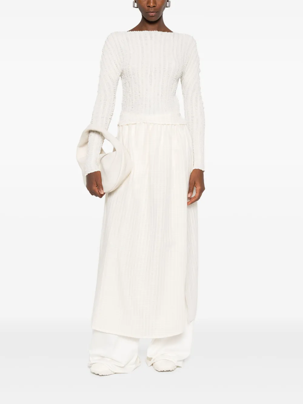 Issey Miyake ribbed long-sleeve top Beige