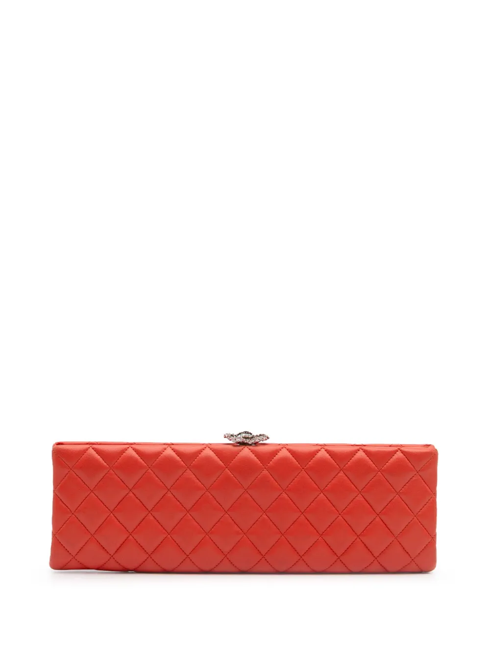 CHANEL Pre-Owned 2014-2015 längliche Camelia Clutch aus gestepptem Lammleder mit Kristallen | Orange | Image 1