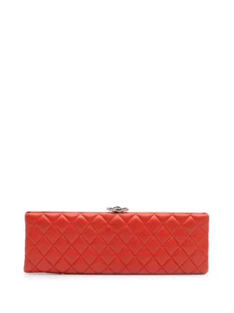 CHANEL Pre-Owned 2014-2015 Quilted Lambskin Crystal Camellia Long clutch bag