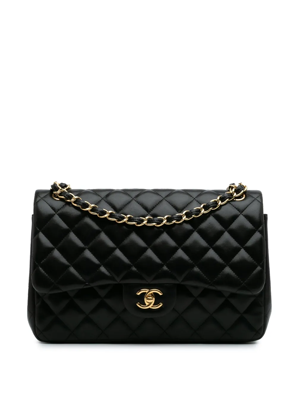 CHANEL Pre-Owned 2012 ジャンボ クラシック ラムスキン ダブルフラップ ショルダーバッグ - ブラック CHANEL Pre-Owned 2012 ジャンボ クラシック ラムスキン ダブルフラップ ショルダーバッグ - ブラック