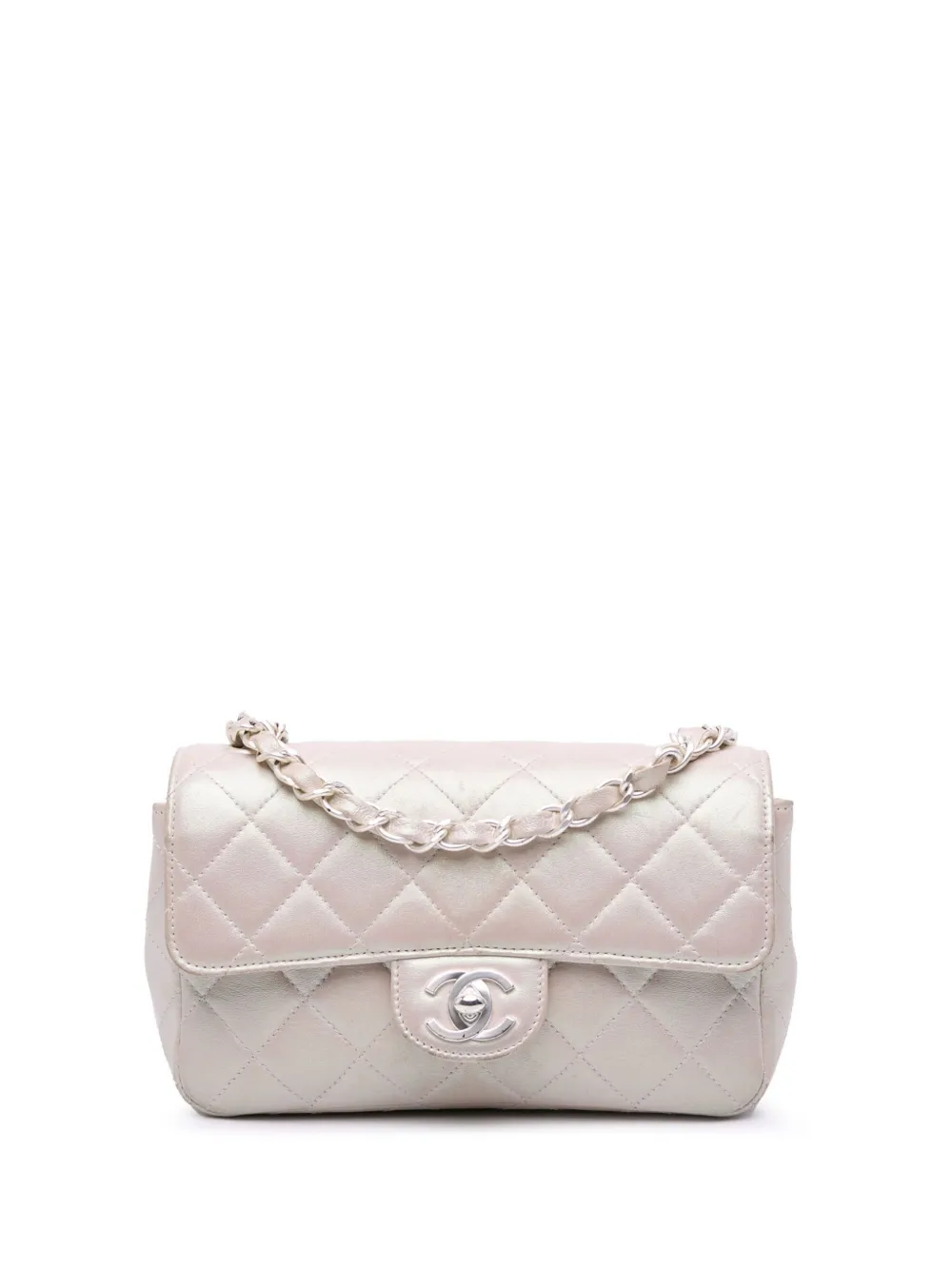 CHANEL Pre-Owned 2000-2002 Mini Rectangular Classic Iridescent Lambskin Single Flap crossbody bag | White | Image 1