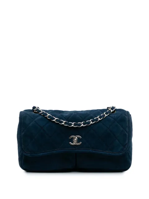 CHANEL Pre-Owned 2012 mittelgroße Natural Beauty Split Pocket Flap Schultertasche aus gestepptem Nubukleder