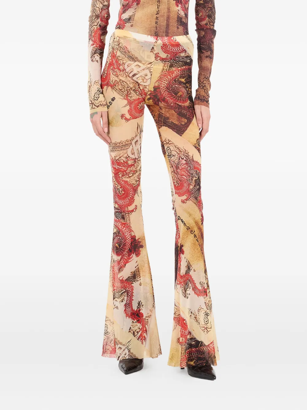 Roberto Cavalli Flared broek met print Beige