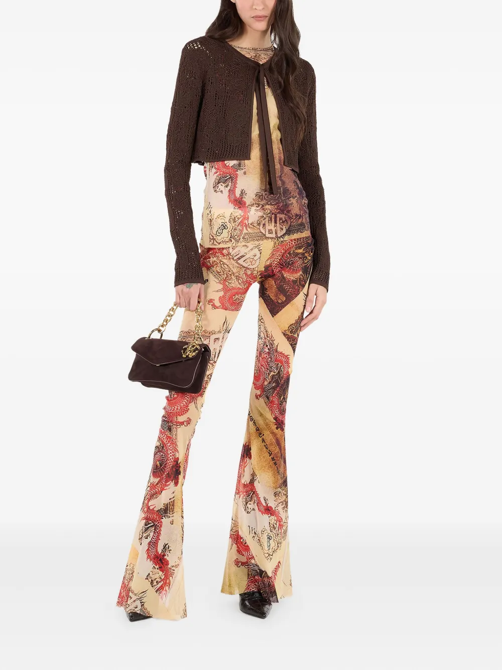 Roberto Cavalli Flared broek met print Beige