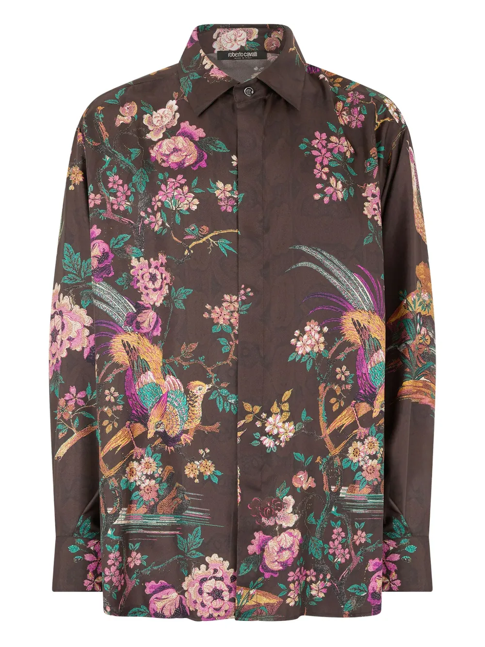 Roberto Cavalli Overhemd met bloemenprint Bruin
