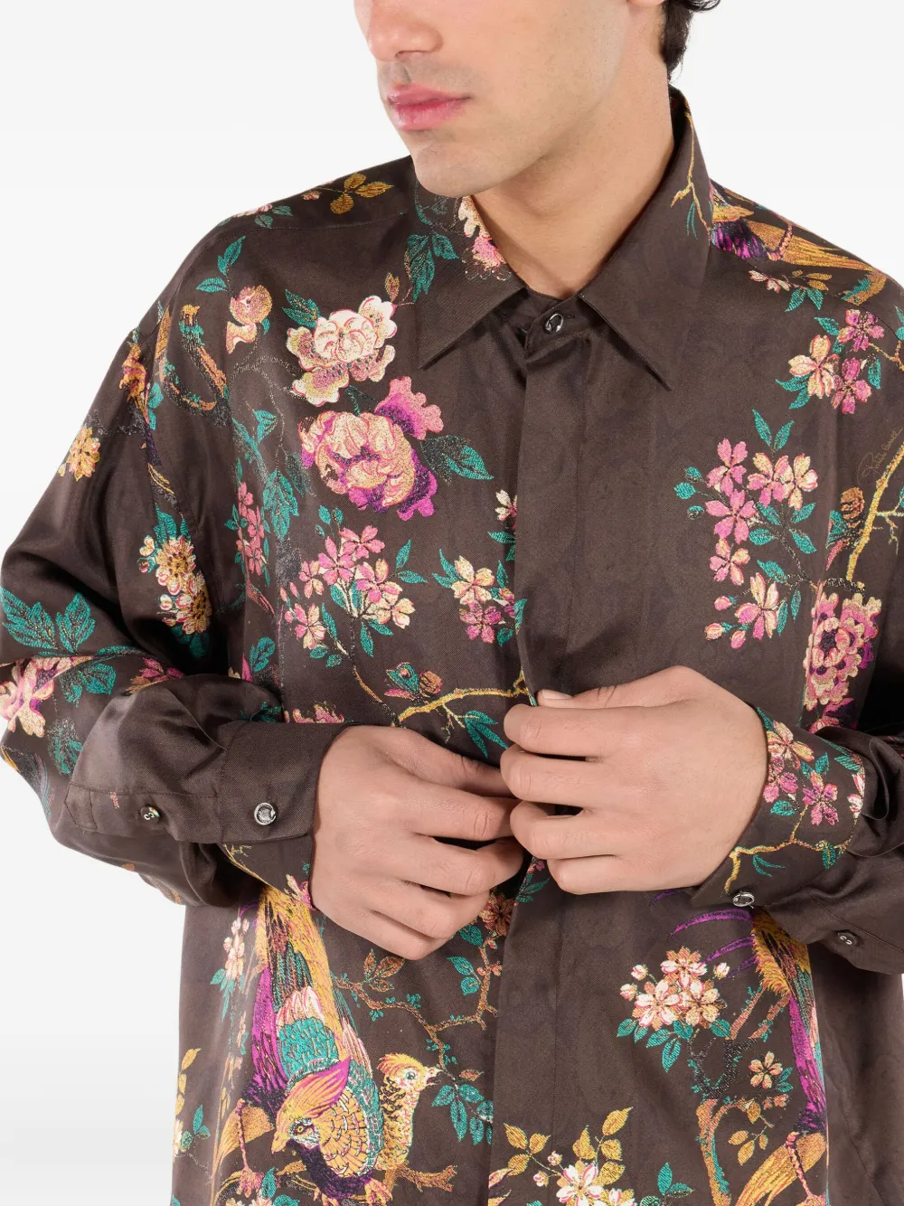 Roberto Cavalli Overhemd met bloemenprint Bruin