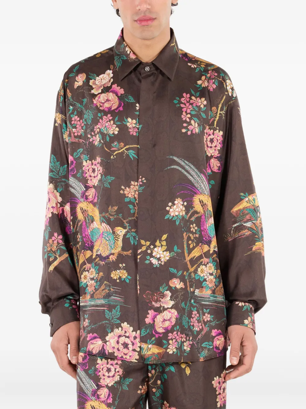 Roberto Cavalli Overhemd met bloemenprint Bruin