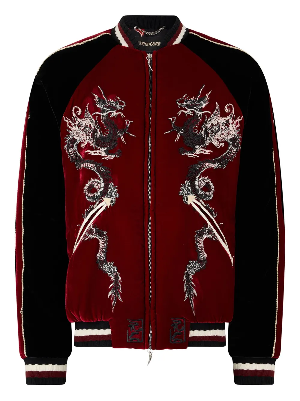 Roberto Cavalli Dragon-embroidered Bomber Jacket In Red