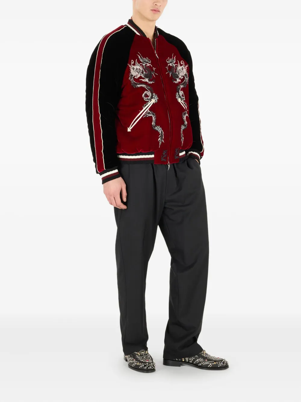 Roberto Cavalli Bomberjack met geborduurde draak Rood