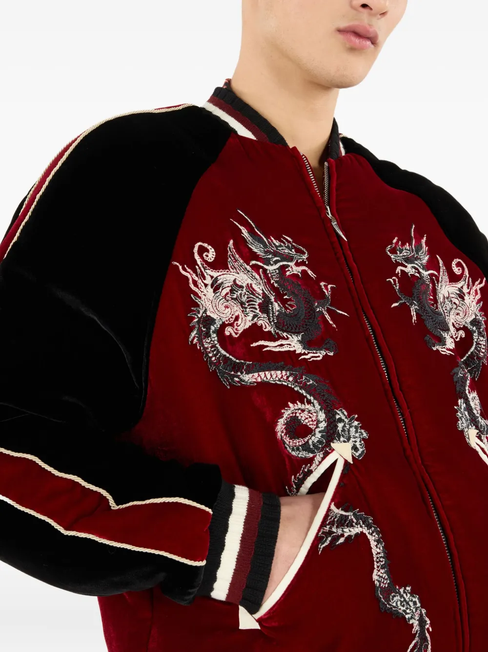 Roberto Cavalli Bomberjack met geborduurde draak Rood
