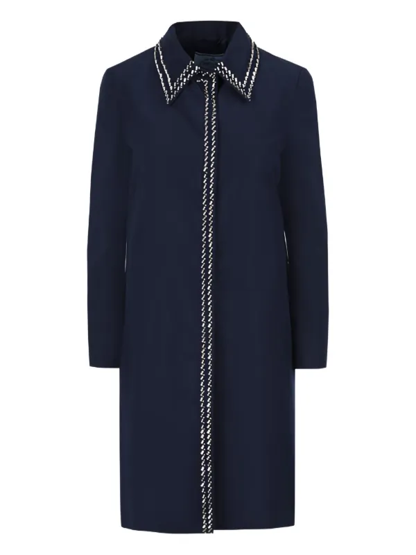 Prada Crystal-embellished Single-breasted Coat in Blue