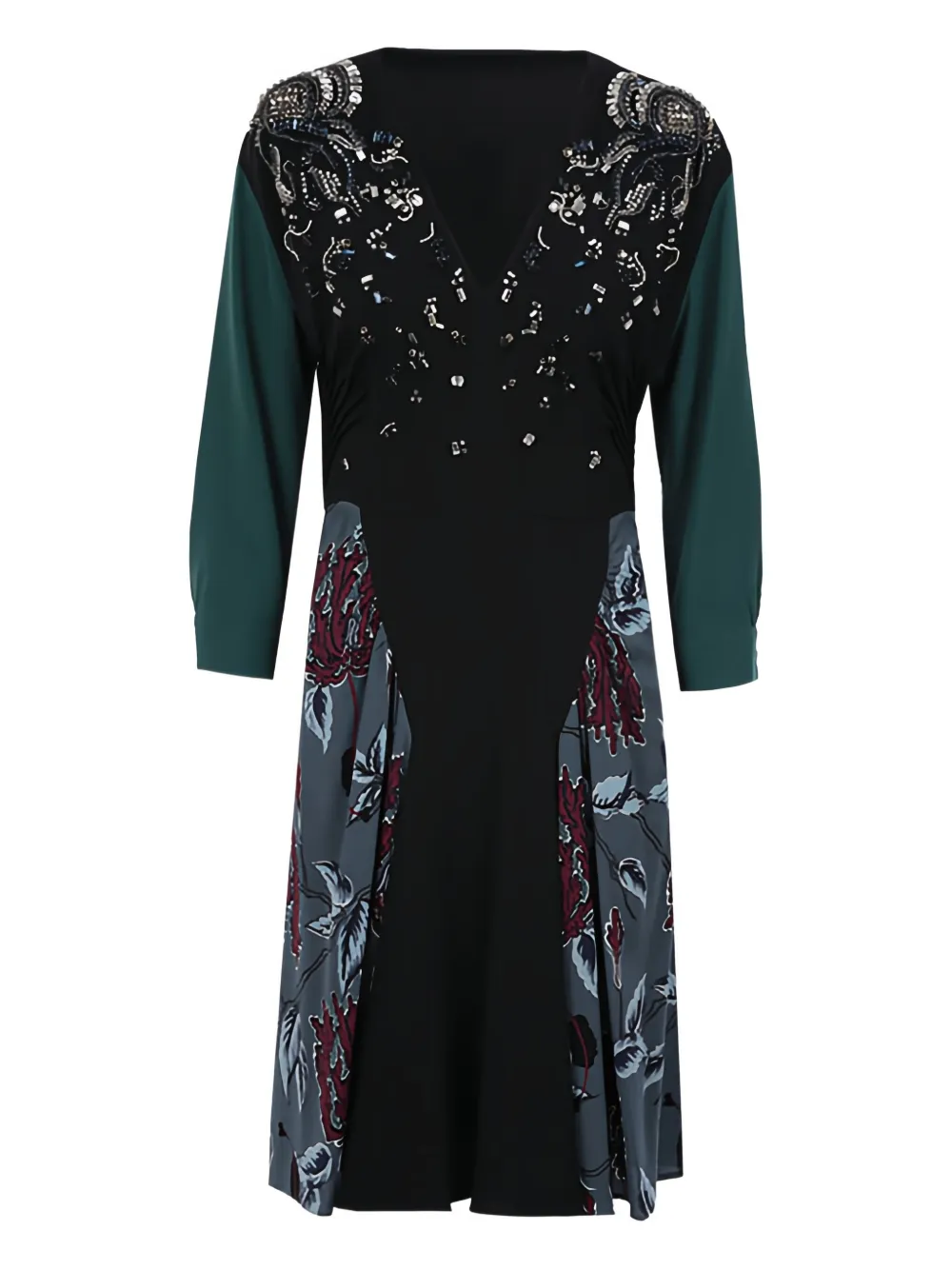 Prada crystal-embellished floral-print dress Zwart