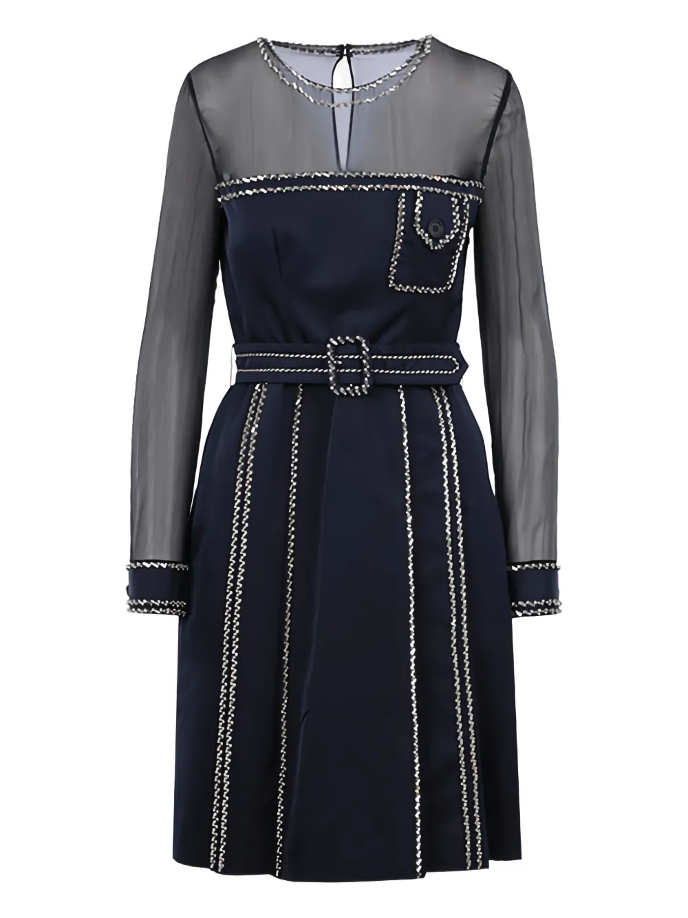Prada crystal-embellished chiffon minidress Blauw