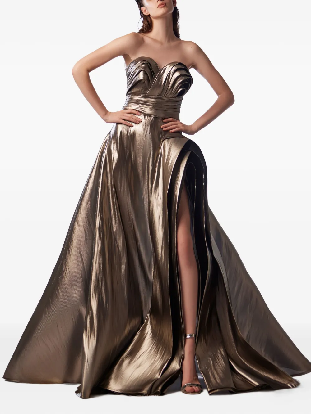Gaby Charbachy  strapless draped gown | Gold | Image 1