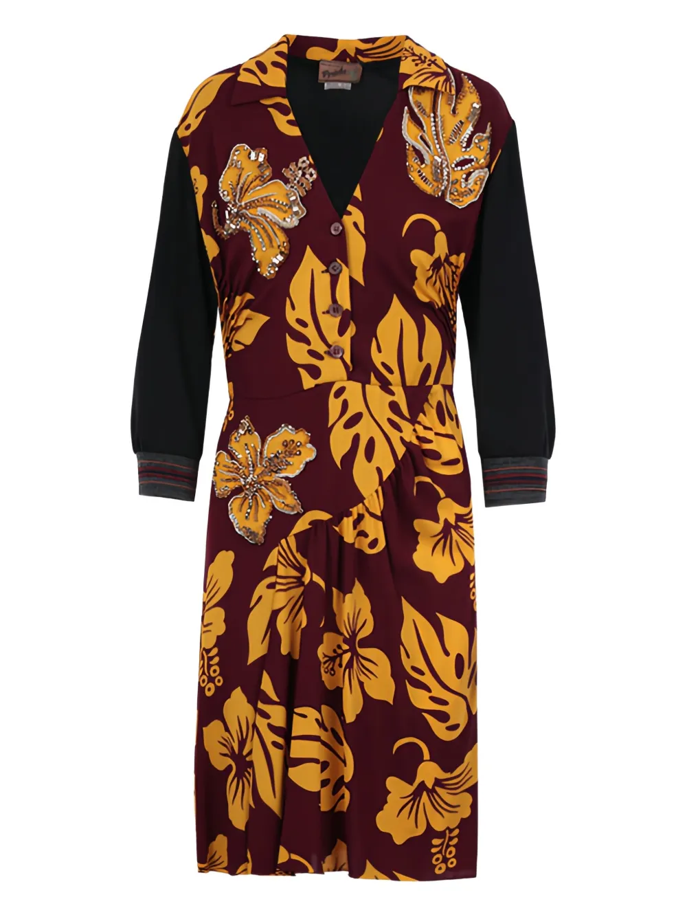 Prada floral-print gathered-panel midi dress Rood