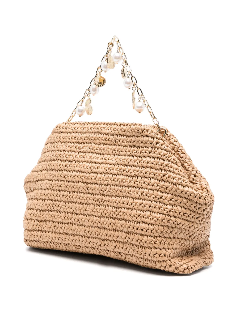 Self-Portrait Raffia clutch met bedel Beige