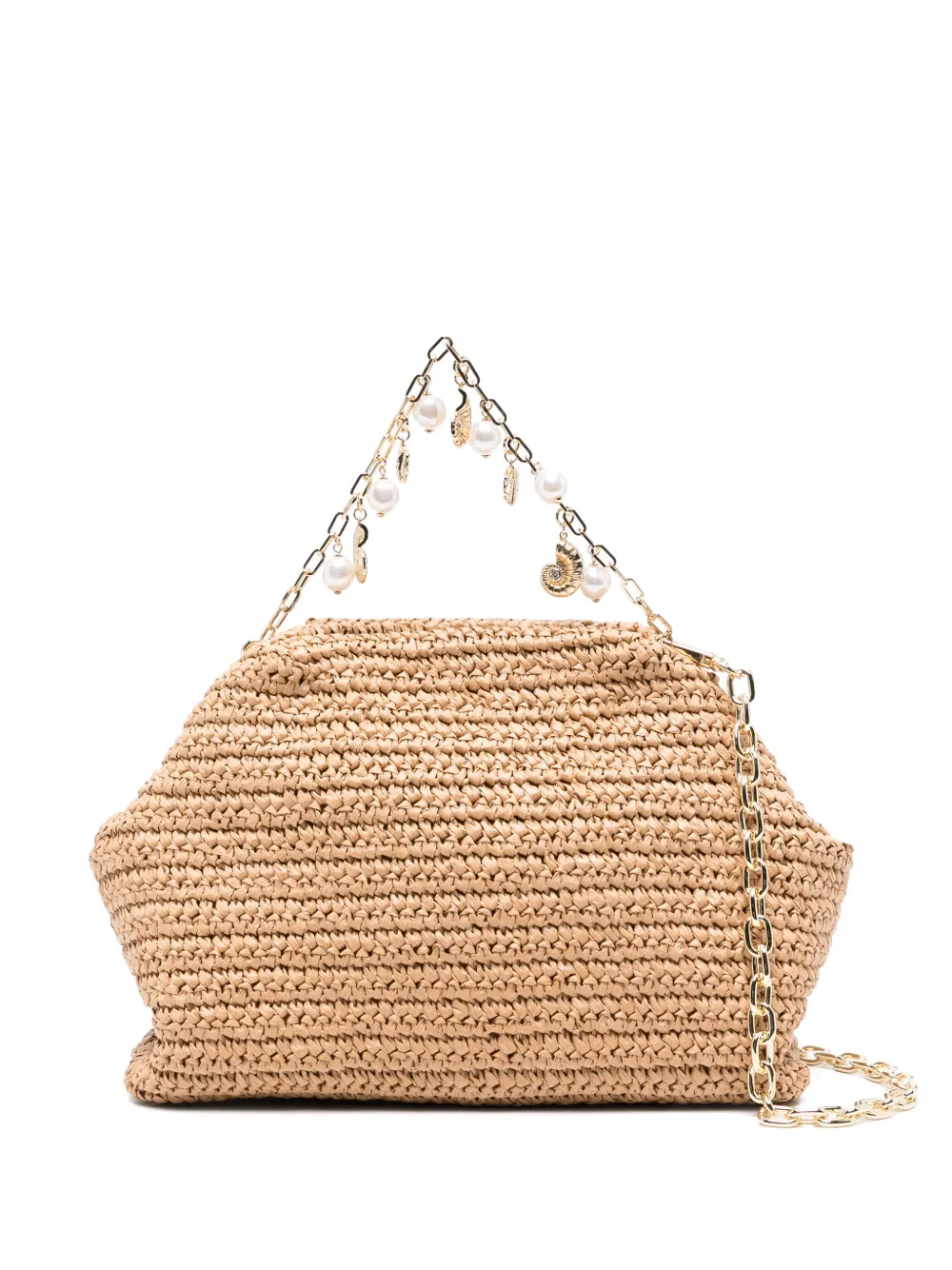 Self-Portrait charm-detail raffia clutch bag - Toni neutri