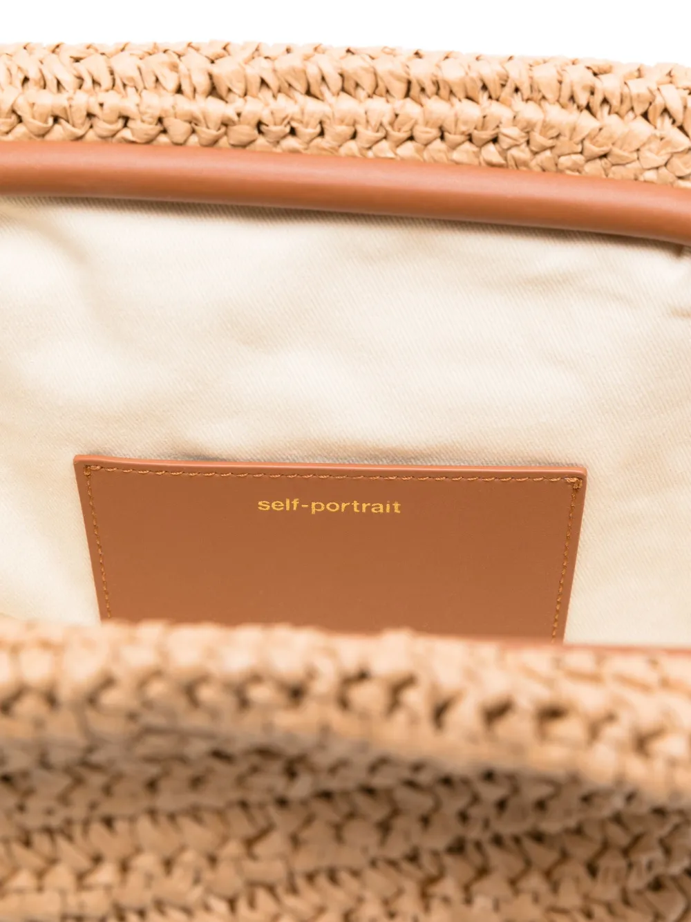 Self-Portrait Raffia clutch met bedel Beige