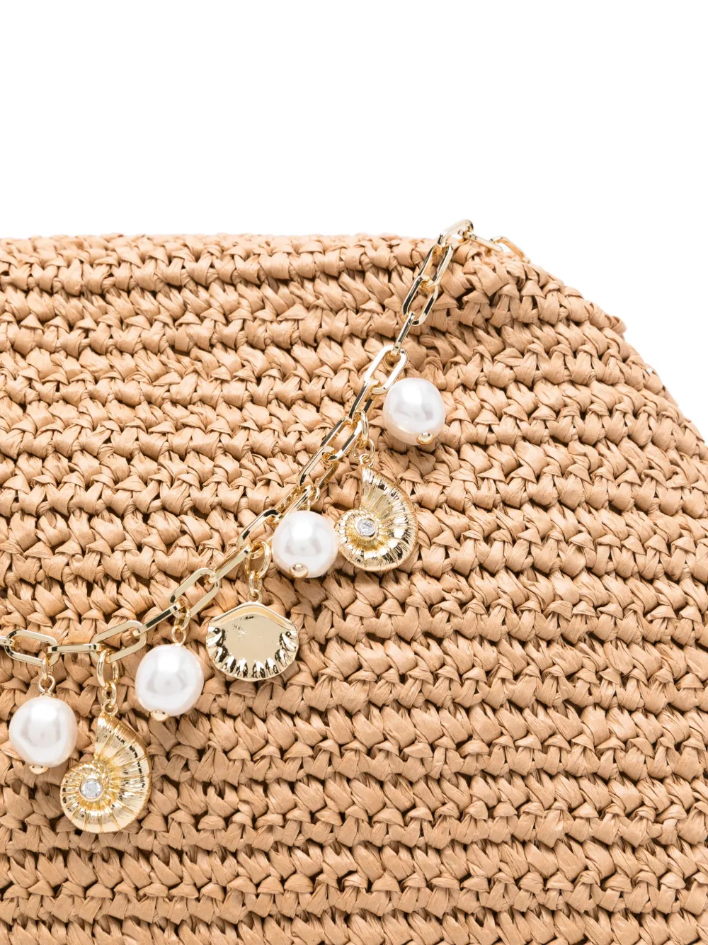 Self-Portrait Raffia clutch met bedel Beige