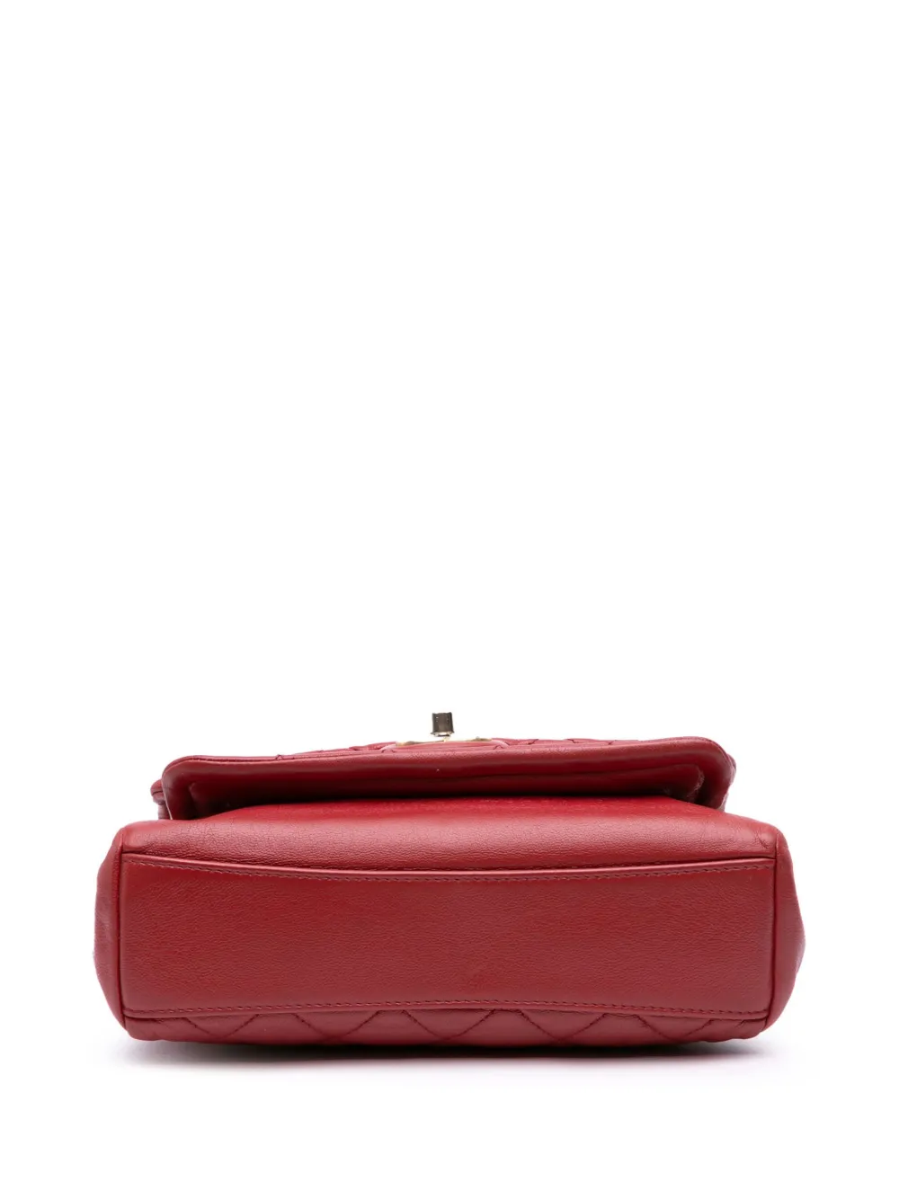 Pre-owned Chanel 2019 Small Quilted Lambskin Chain Link Flap Satchel In Red