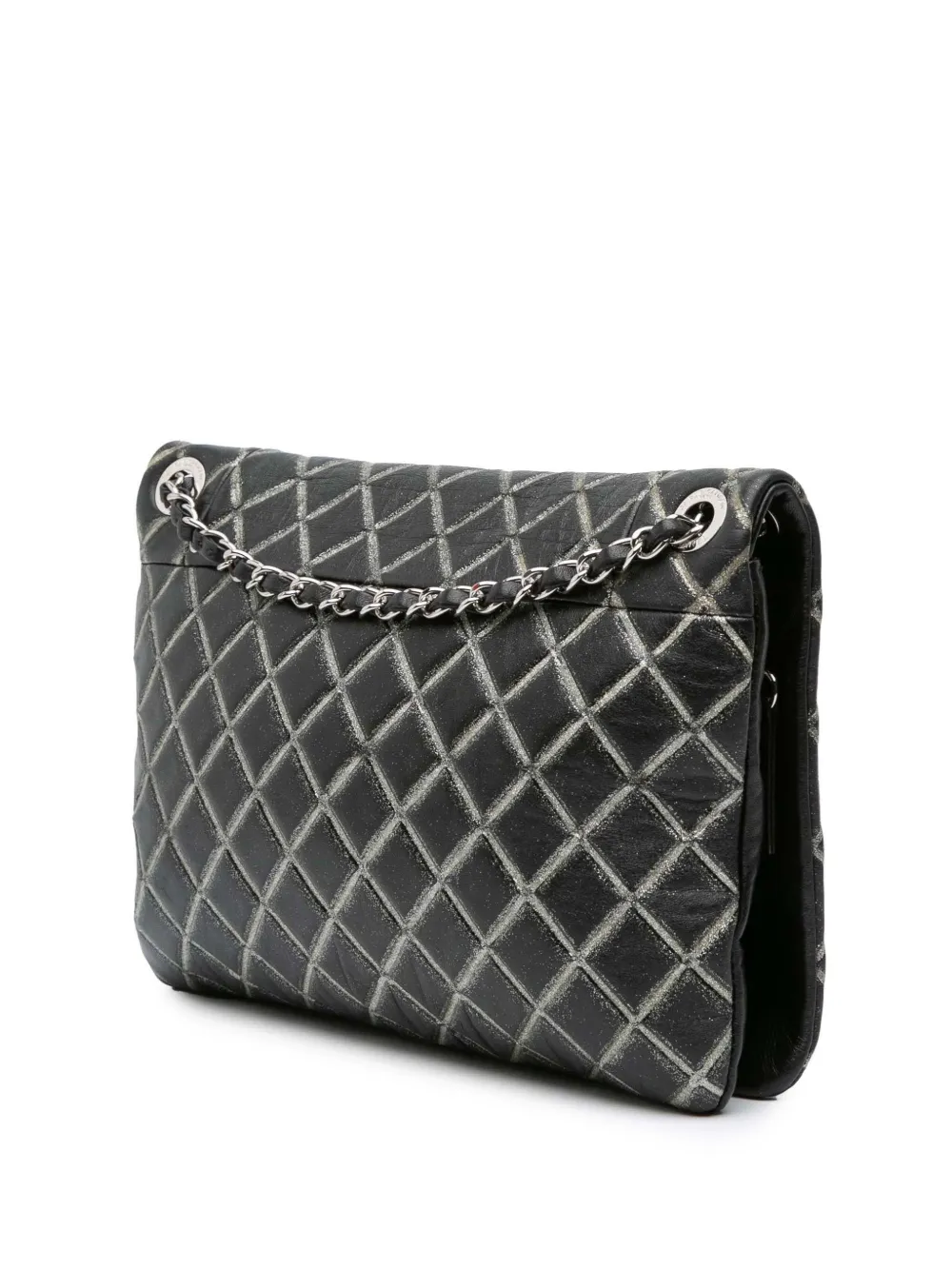 Pre-owned Chanel 2010-2011 Quilted Metallic Distressed Lambskin Cc Crystal Flap Shoulder Bag In Black