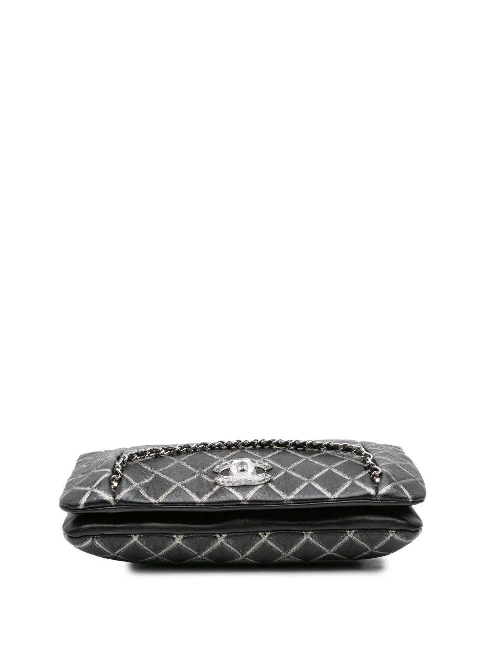 Pre-owned Chanel 2010-2011 Quilted Metallic Distressed Lambskin Cc Crystal Flap Shoulder Bag In Black