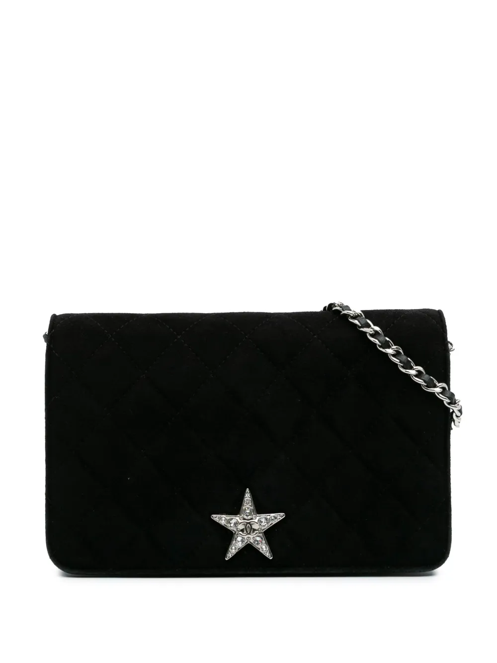 Pre-owned Chanel 2019 Quilted Suede Cocostellar Wallet On Chain Crossbody Bag