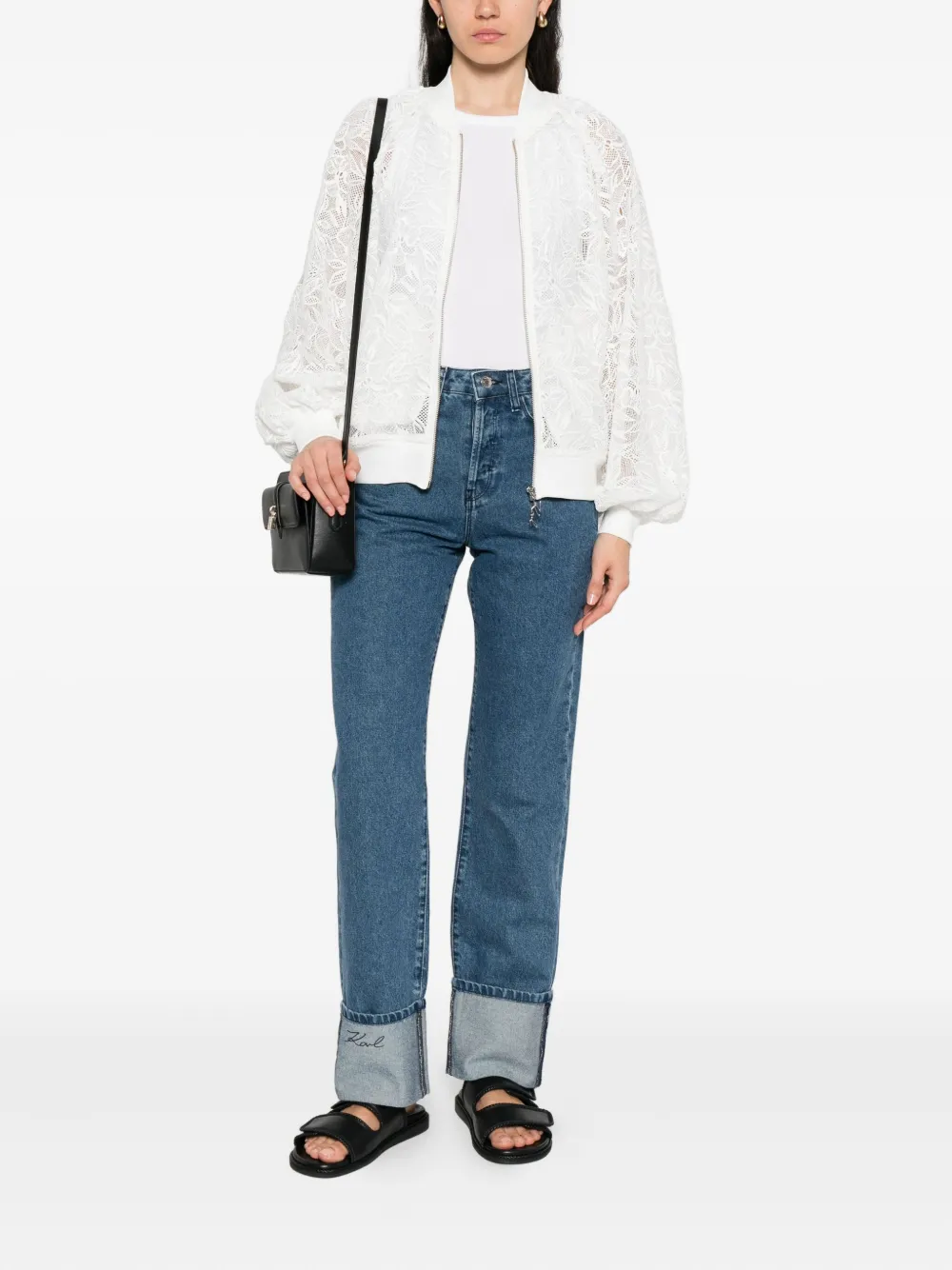 Karl Lagerfeld floral-lace bomber jacket Wit