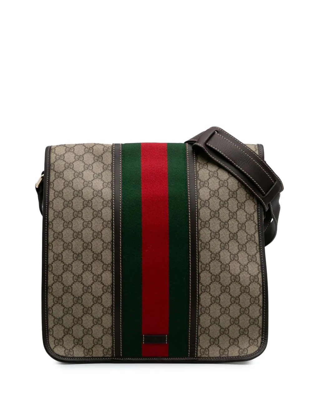 Gucci Pre-Owned 2016-2024 Large GG Supreme Web Flap Messenger Bag crossbody bag | Brown | Image 1
