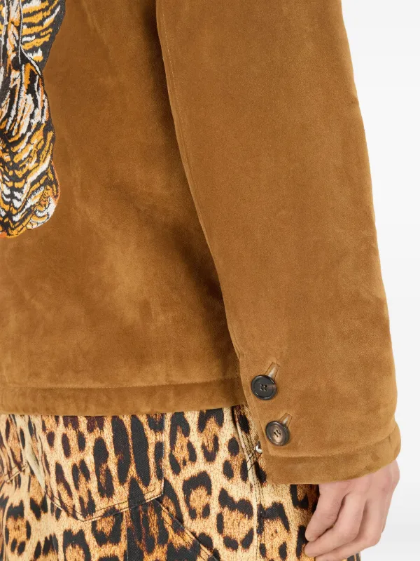 Roberto Cavalli Embroidered Suede Jacket | Brown | FARFETCH