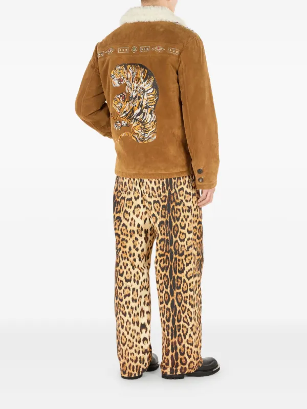 Roberto Cavalli Embroidered Suede Jacket | Brown | FARFETCH JO