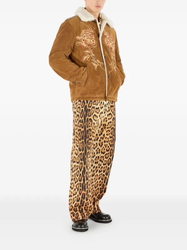 Roberto Cavalli Embroidered Suede Jacket | Brown | FARFETCH
