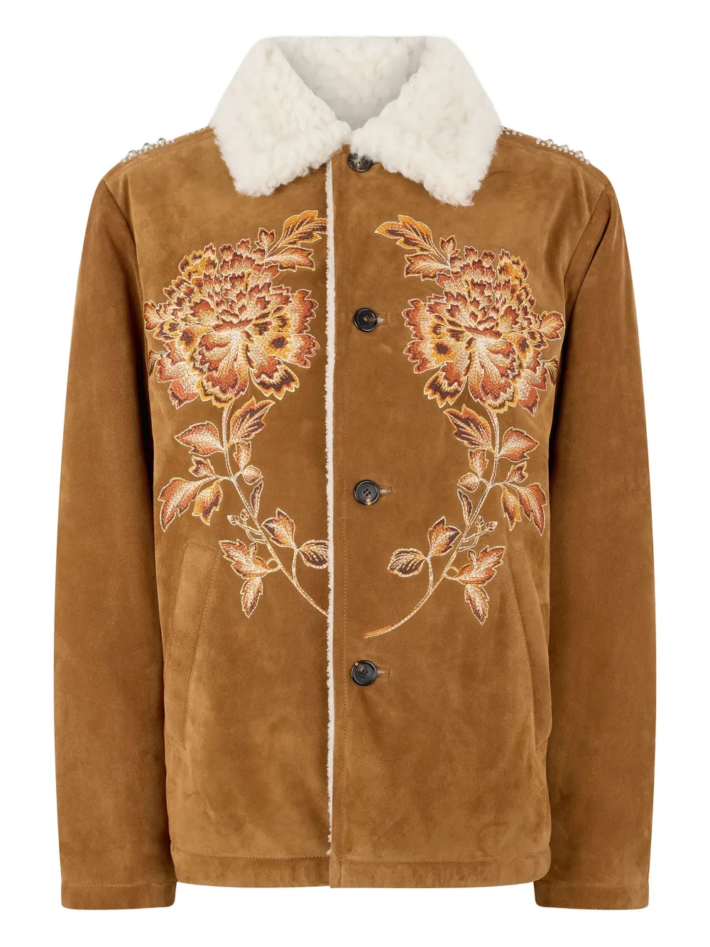 Roberto Cavalli Embroidered Suede Jacket In Brown