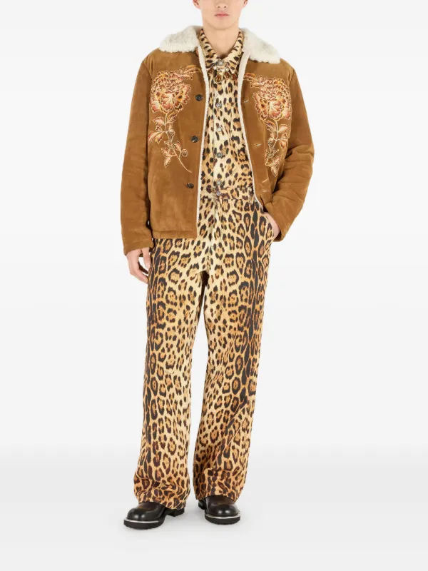 Roberto Cavalli Embroidered Suede Jacket | Brown | FARFETCH
