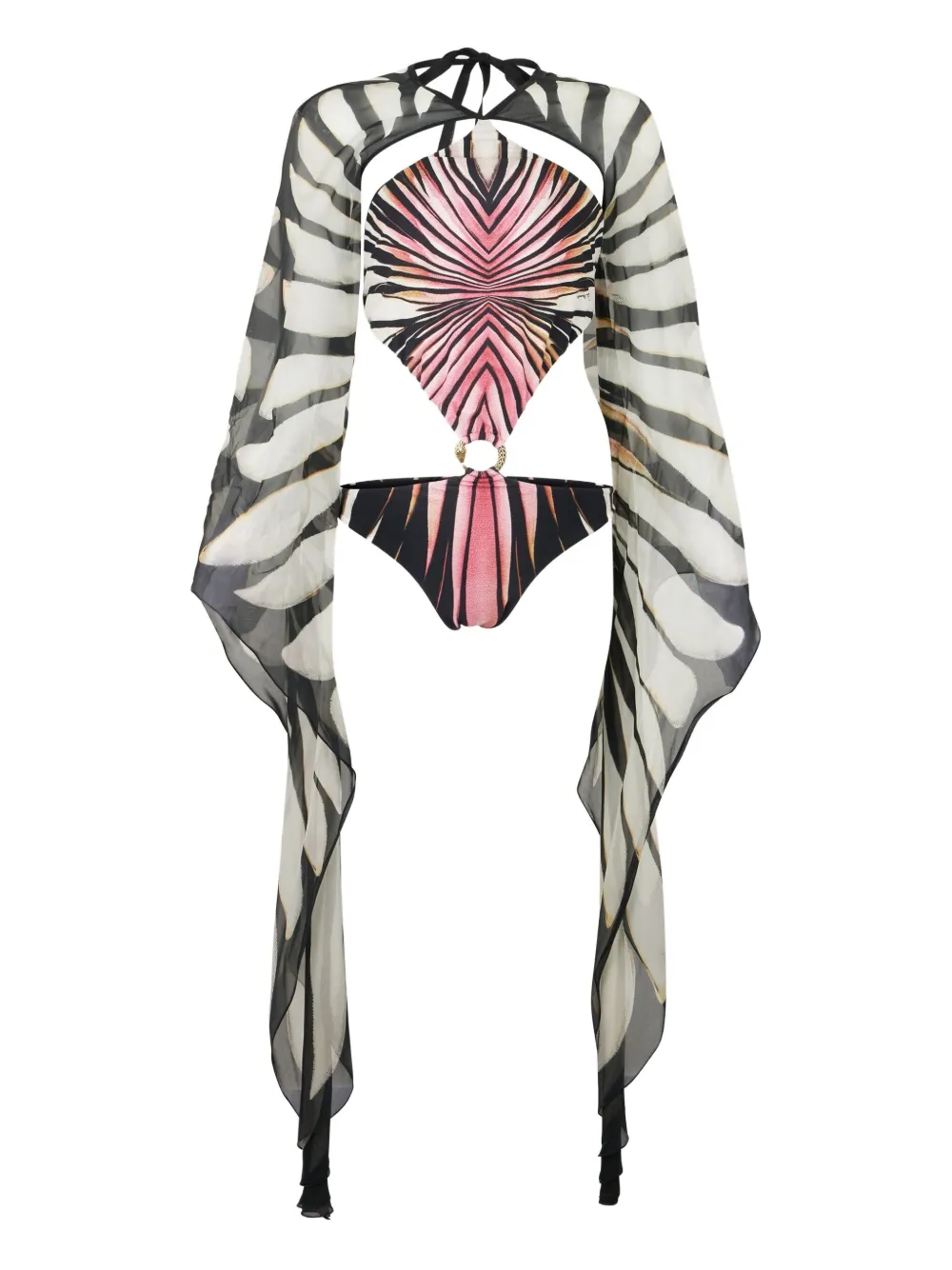 Roberto Cavalli print-patterned ring-detail swimsuit - Pink