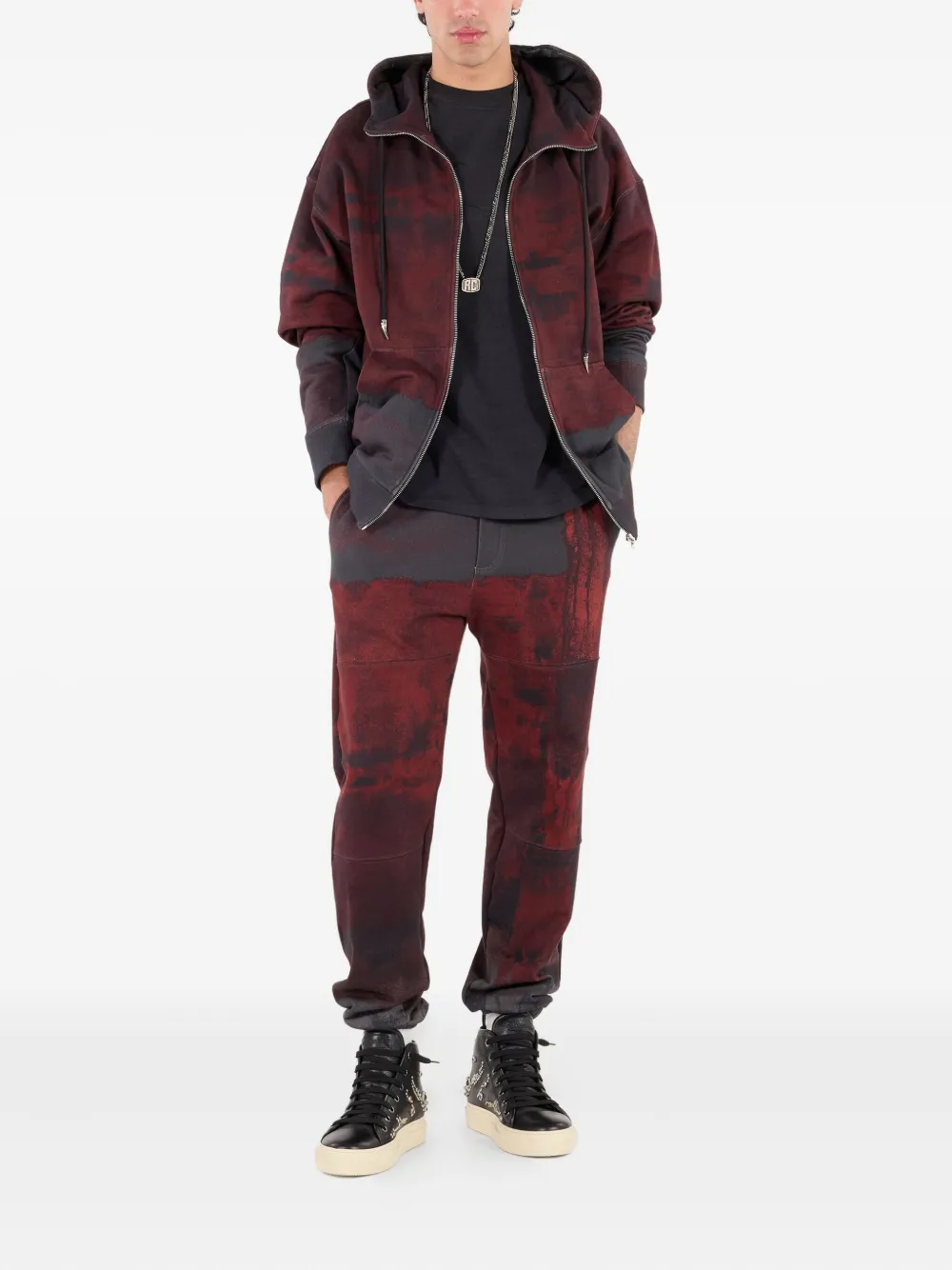 Roberto Cavalli drawstring paint-splatter trousers - Rood