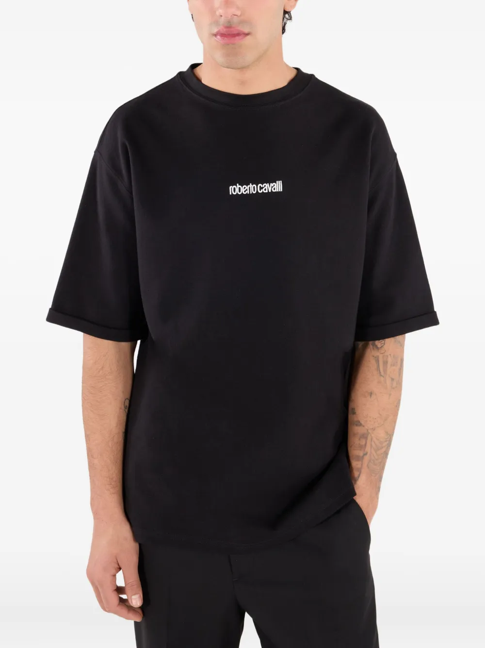 Roberto Cavalli T-shirt met geborduurd logo Zwart