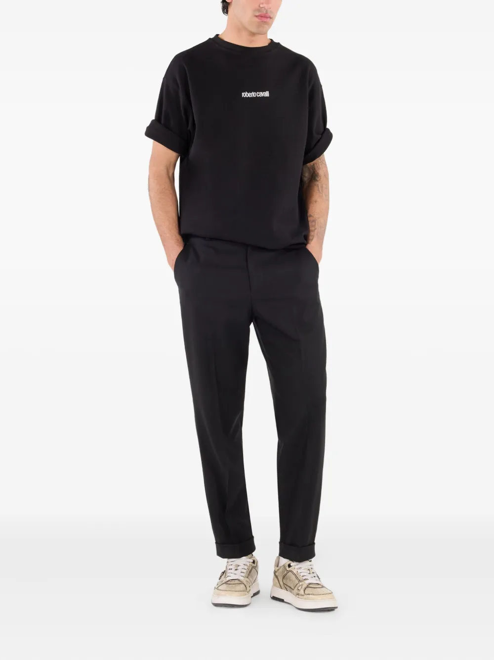 Roberto Cavalli Logo-embroidered T-shirt In Black
