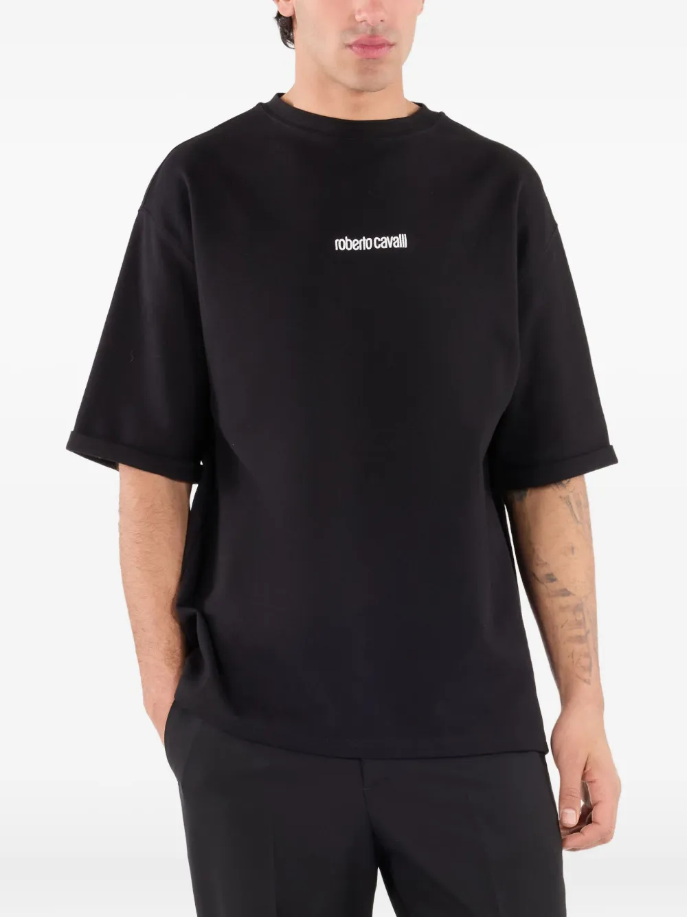 Roberto Cavalli T-shirt met geborduurd logo Zwart