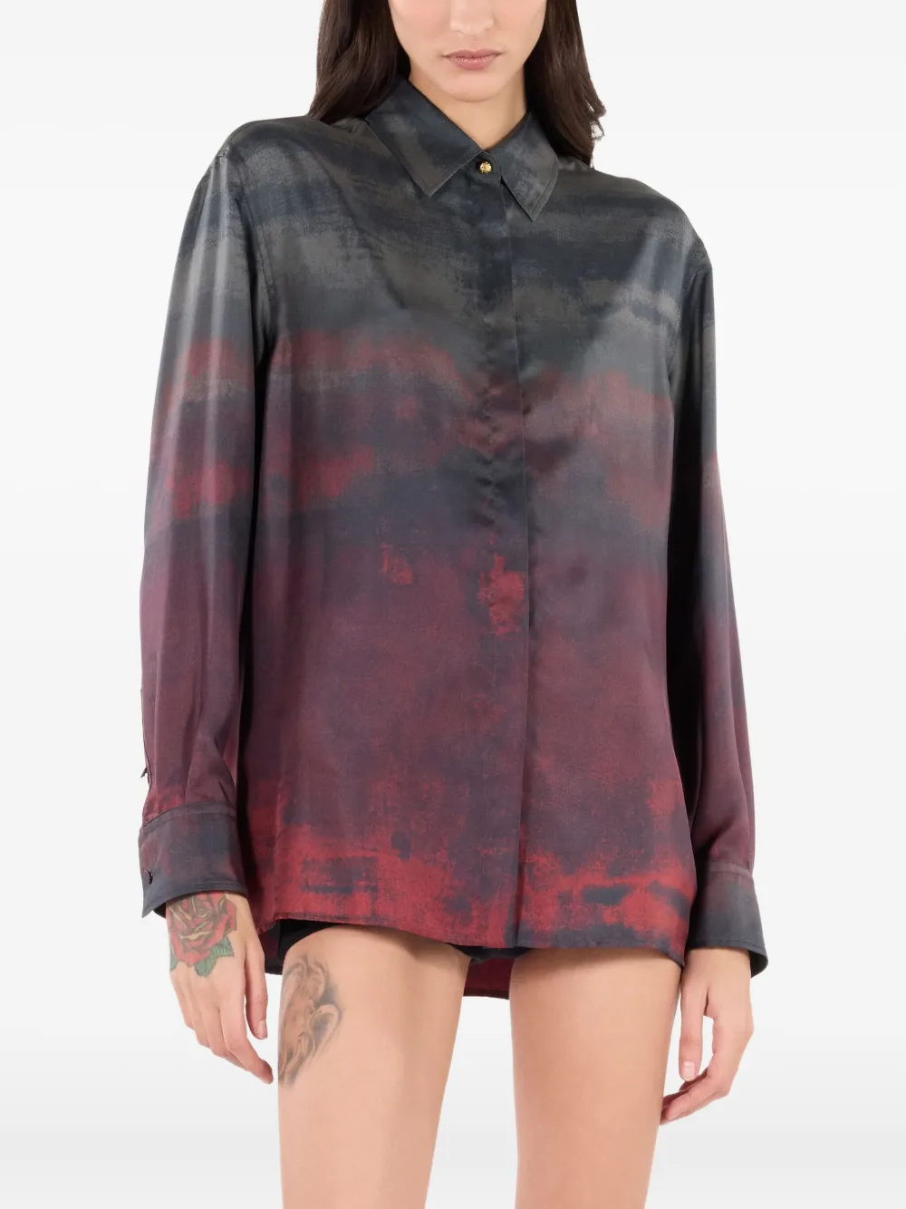 Roberto Cavalli Silk Shirt With Garment-dyed Effect In Multi
