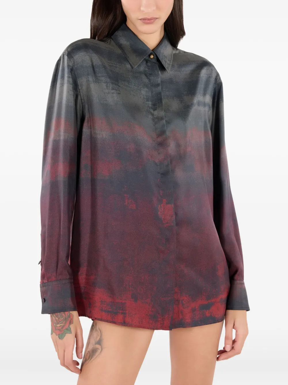 Roberto Cavalli Silk Shirt With Garment-dyed Effect In Multi
