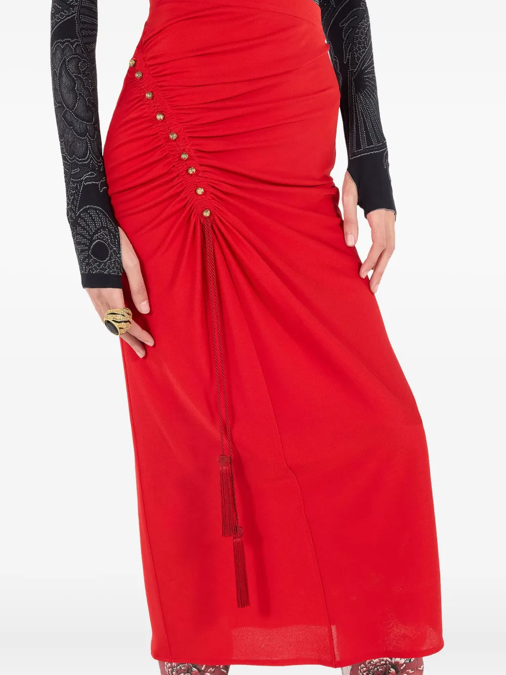 Roberto Cavalli Midi Skirt With Ruched Detail In Red