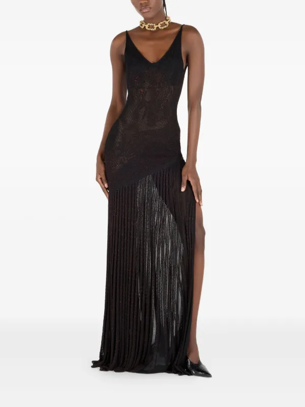 roberto cavalli カシュクール ドレス ワンピース リボン 黒 Roberto Cavalli dragon-pattern Pleated Dress | Black | FARFETCH