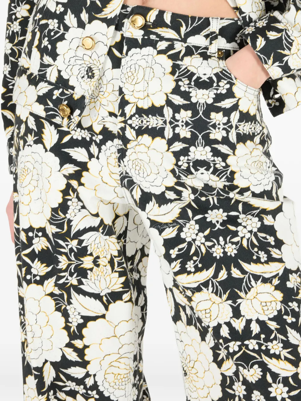 Roberto Cavalli Jeans met bloemenprint Zwart