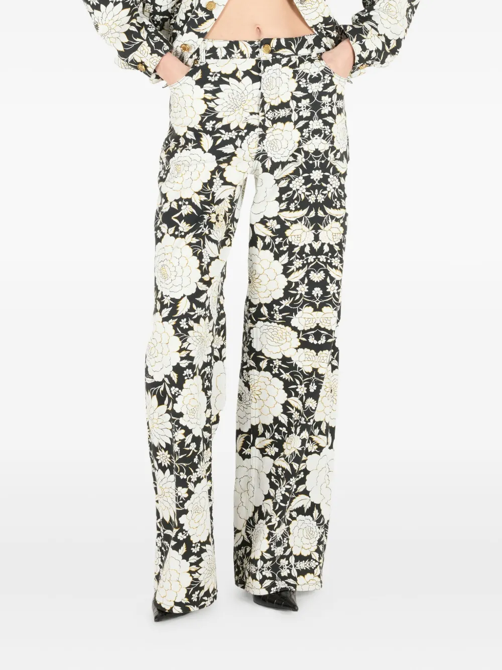 Roberto Cavalli Jeans met bloemenprint Zwart