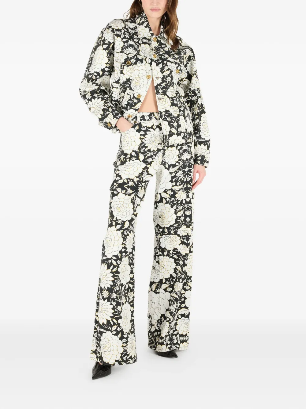 Roberto Cavalli Jeans met bloemenprint - Zwart