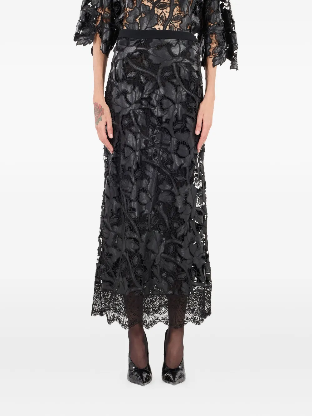 Roberto Cavalli Rok met bloemenkant Zwart