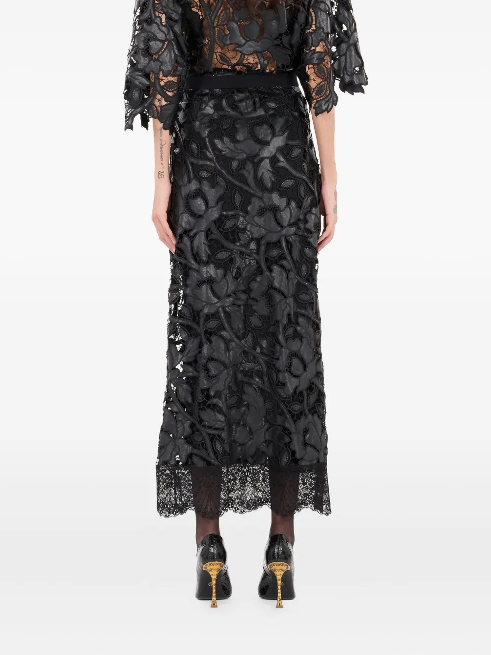 Roberto Cavalli Rok met bloemenkant Zwart