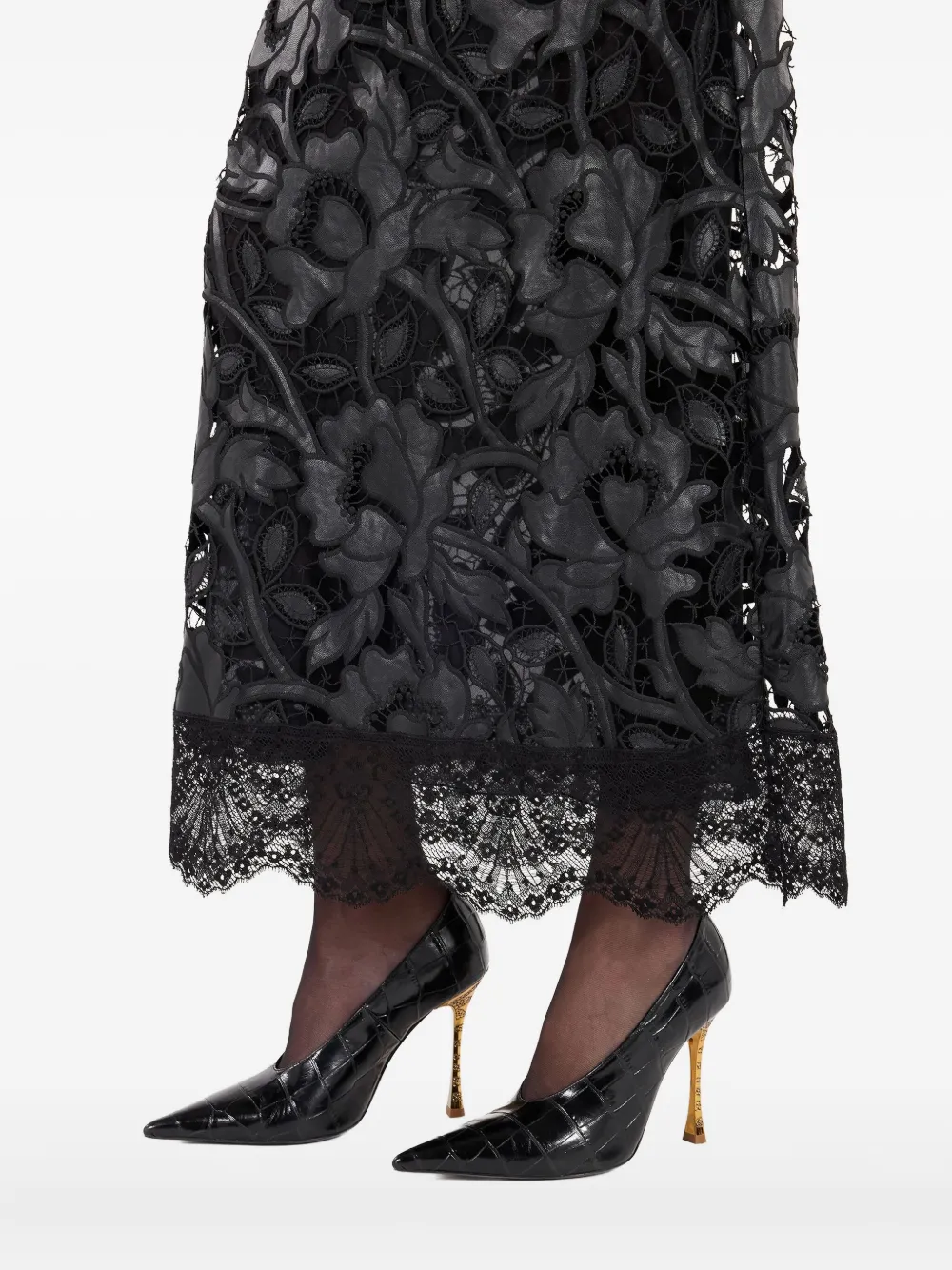 Roberto Cavalli Rok met bloemenkant Zwart